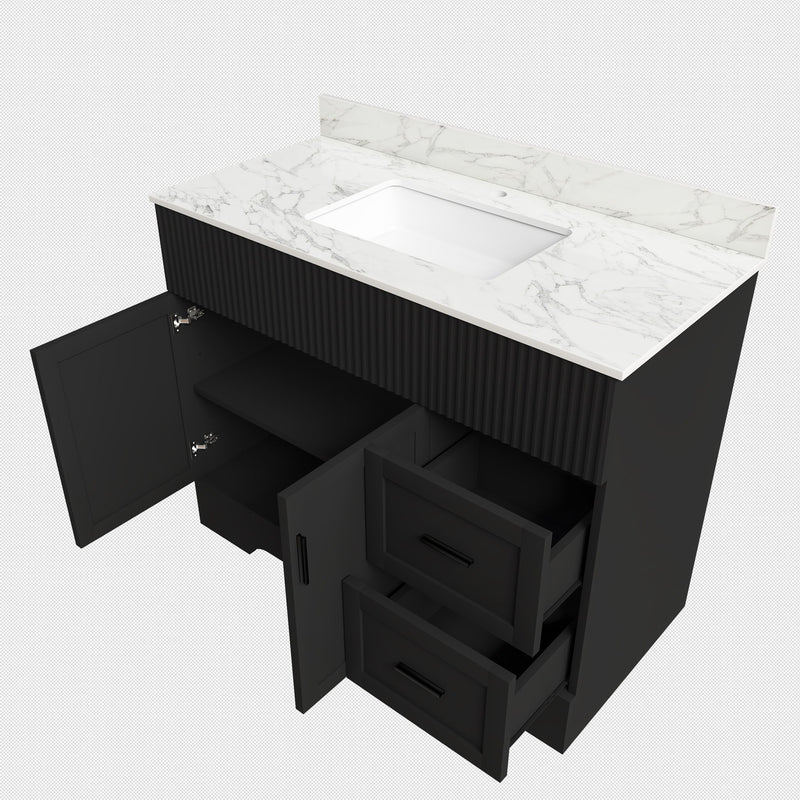 Bathroom Vanity, Fluted Cabinet, Soft Close Doors & Drawers, Single Faucet Hole, Sink Included - Black