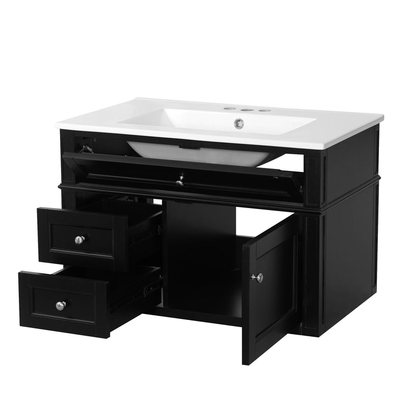 Wall Mounted Bathroom Vanity With 2 Drawers, 1 Tip Out Drawer, 3 Holes Sink