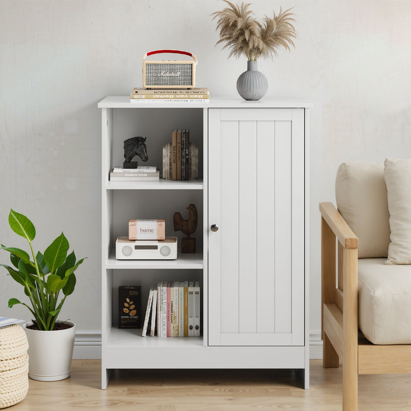 Classic Freestanding Bathroom And Kitchen Storage Cabinet With Adjustable Shelves - White