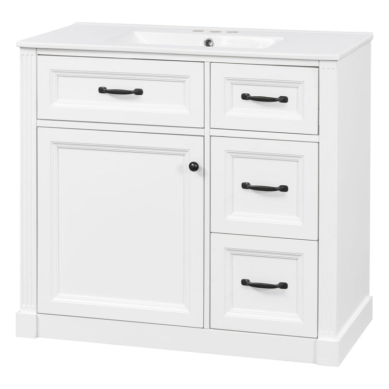 Modern Bathroom Vanity With Sink, 4 Drawers, Soft-Close Door, Adjustable Shelf
