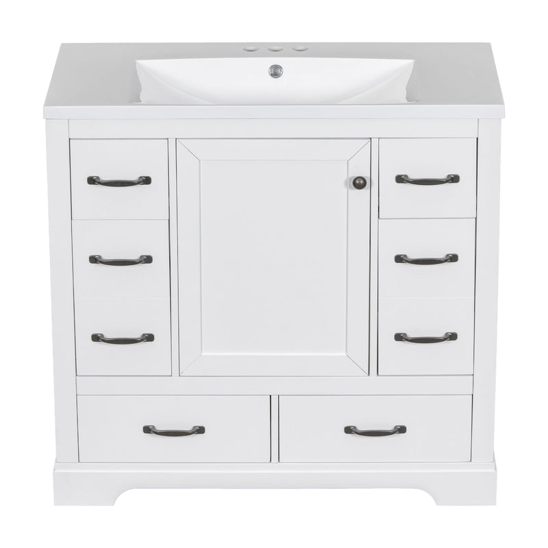 Modern Bathroom Vanity With Sink, 6 Drawers, Adjustable Shelf