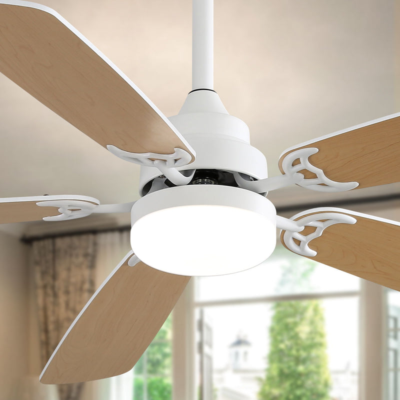 52" DC Motor Ceiling Fan With LED Light, 6 Speed Remote Control, Reversible Blades For Living Room - White