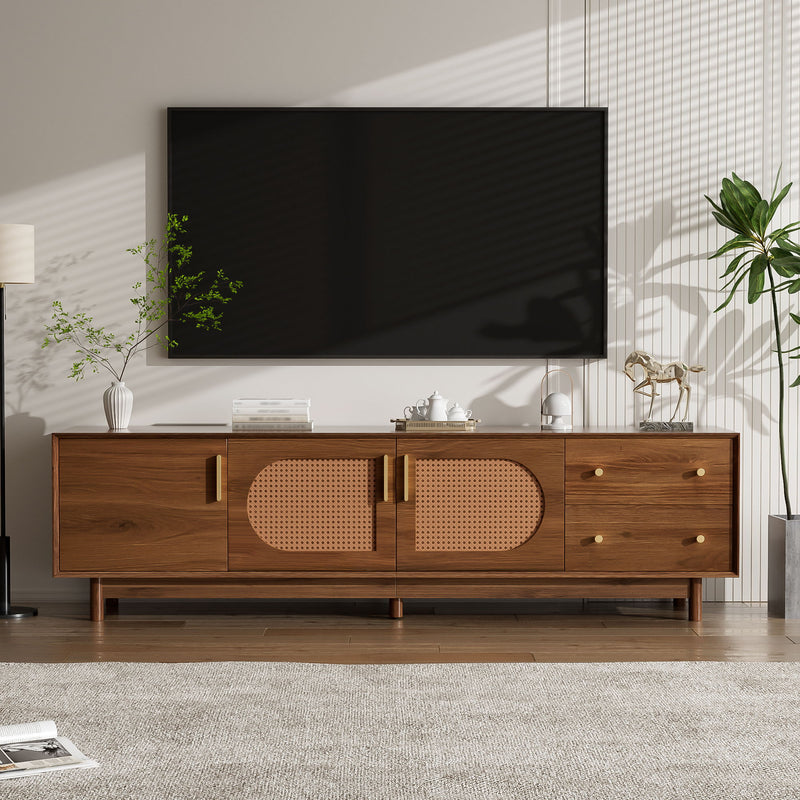 70" TV Stand With Beveled Edge Design - Brown