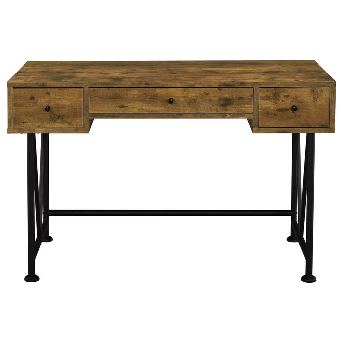 Avon - 2 Piece Computer Desk And Bookcase With 3 Drawers - Rustic Brown