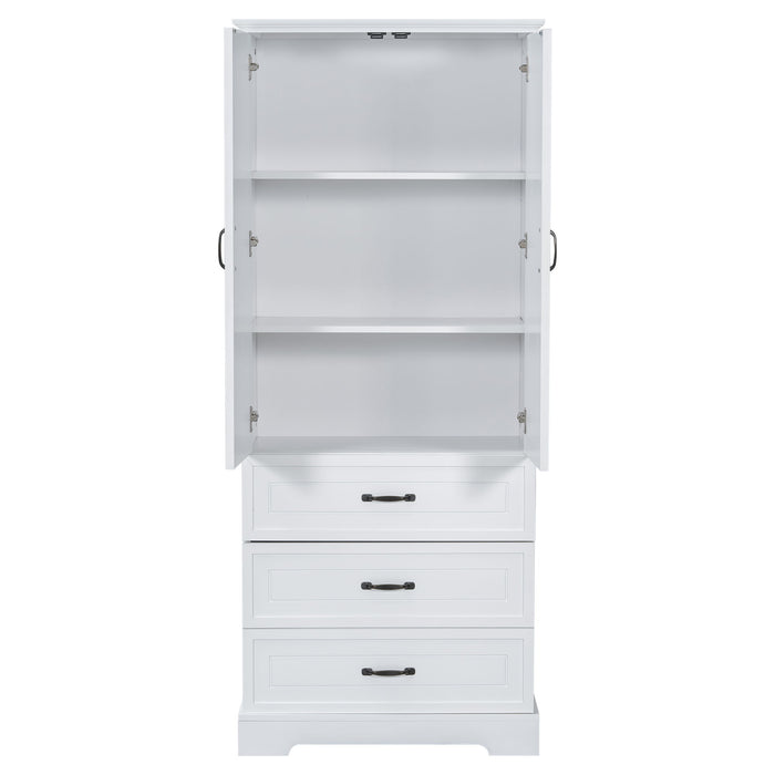Tall Bathroom Storage Cabinet With 2 Doors And Drawers, Adjustable Shelf - White