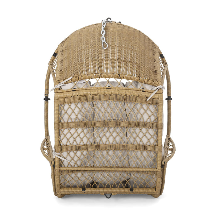 Malia - Outdoor / Indoor Wicker Hanging Chair With Cushion - Brown / Beige