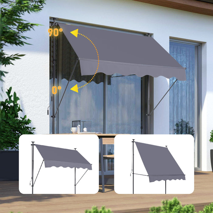 Manual Retractable Patio Awning, UV Resistant Sun Shade With No Drill Installation