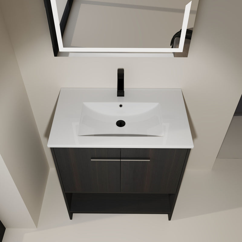 Modern Bathroom Vanity With Ceramic Sink, Freestanding Cabinet, Soft Closing Doors