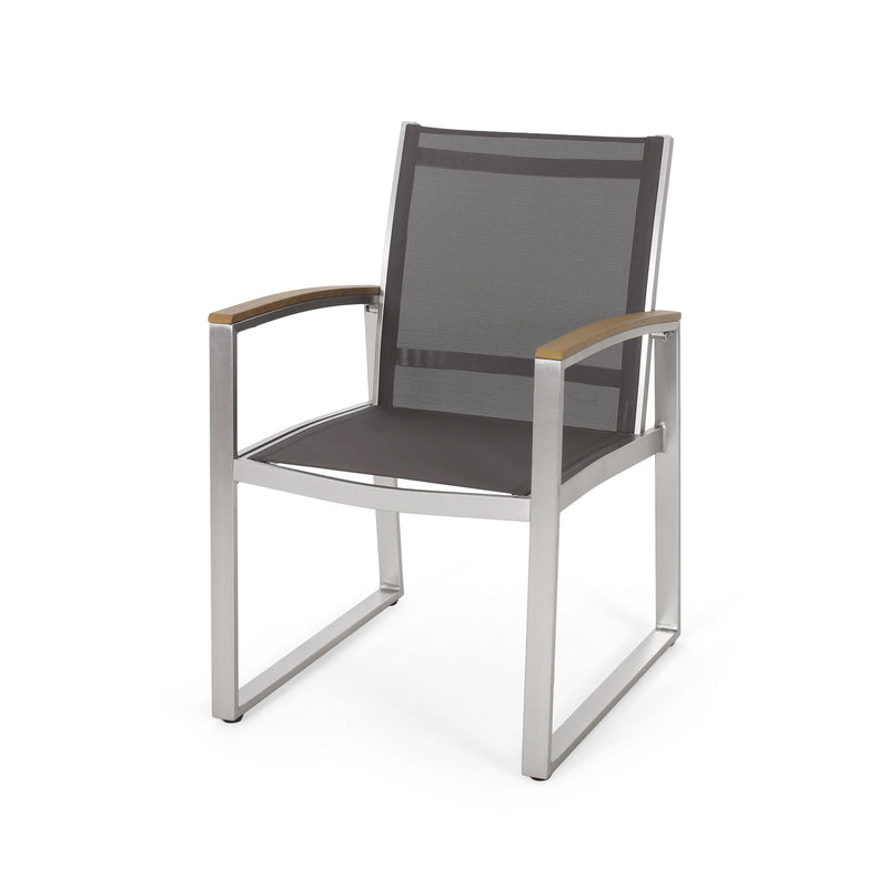 Poetic - Outdoor Dining Chair With Faux Wood Arms And Aluminum Frame (Set of 2) - Gray