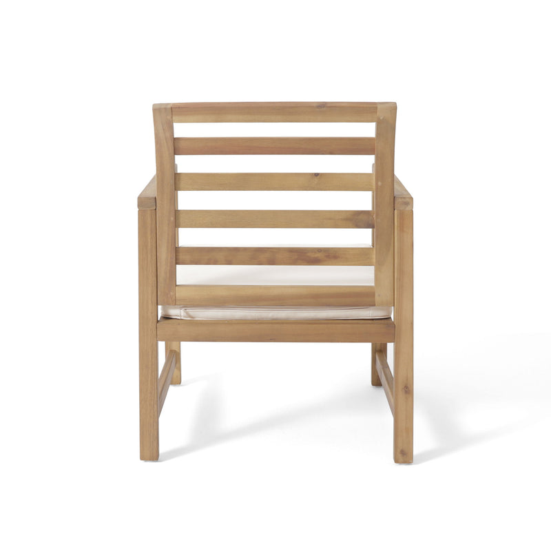 Outdoor Acacia Wood Club Chairs, 2 Pieces Set - Natural Stained / White