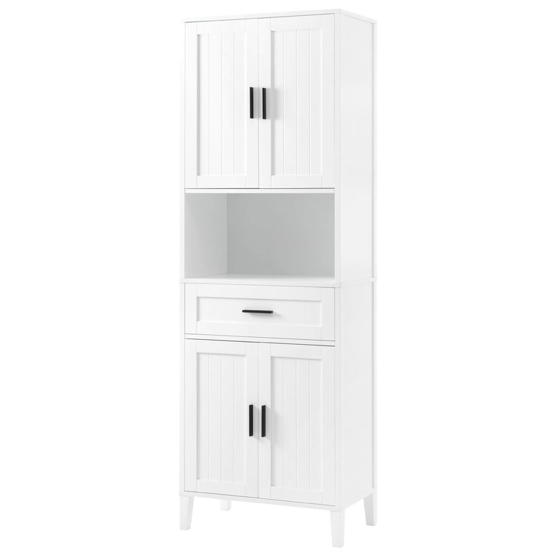 Freestanding Tall Bathroom Cabinet With Soft Close Doors And Adjustable Shelves