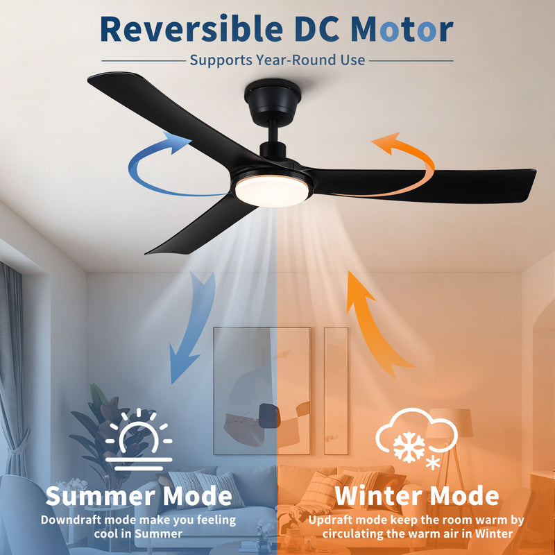 All Weather Outdoor Waterproof Ceiling Fan With Light And Quiet Motor For Patio Porch - Black