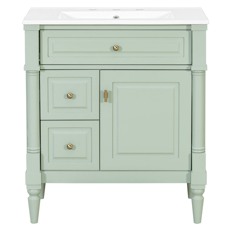 Modern Bathroom Vanity With Sink, Freestanding Cabinet With Flip Drawer & Adjustable Shelf