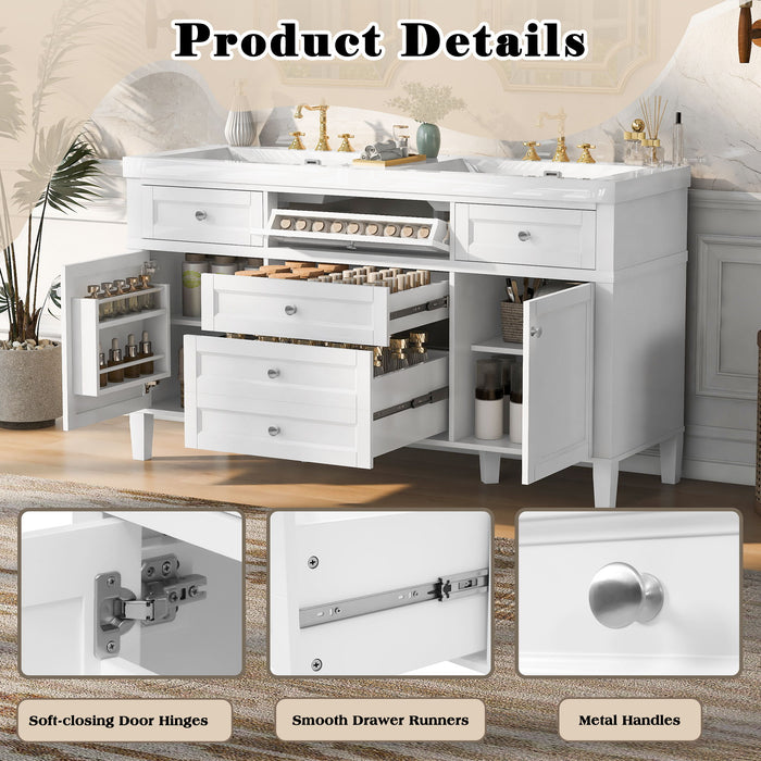 Bathroom Vanity Cabinet Only, 3 Drawers & 2 Doors, Adjustable Shelf, Soft Close Hinges - White