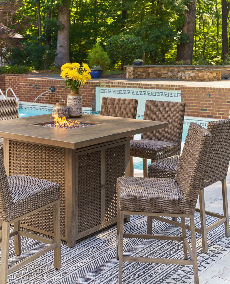 Walton Bridge - Square Bar Table With Fire Pit - Driftwood