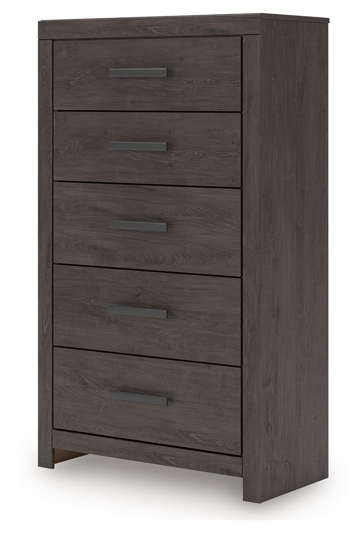Prendonea - Five Drawer Chest - Charcoal