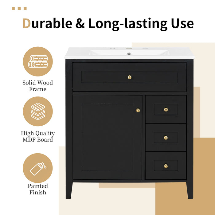 Bathroom Vanity With Sink, 3 Drawers And Adjustable Shelf