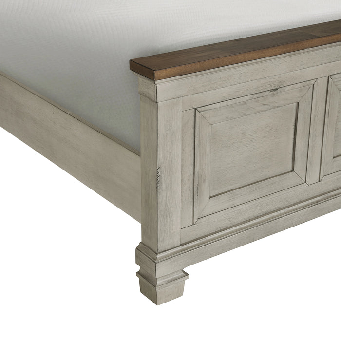 Farmington Panel Bed in Medium Brown and Washed Stone