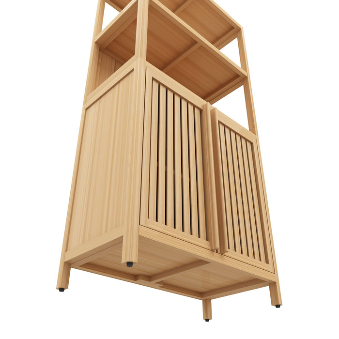 Neutral - Bamboo Storage Cabinet Freestanding With 2 Doors For Bathroom, Living Room, Kitchen, And Entryway - Neutral