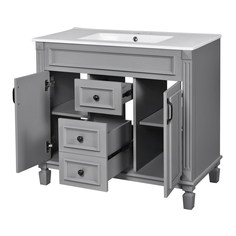 Bathroom Vanity With Top Sink, Cabinet With 2 Soft Closing Doors And Drawers