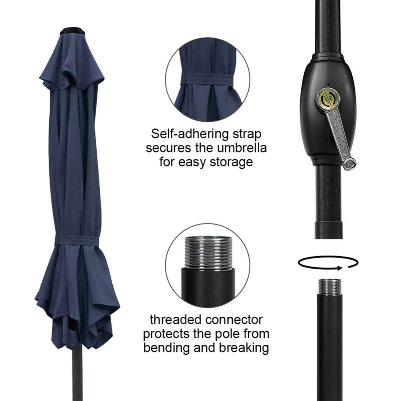 Umbrella With Crank Lift & Tilt, UV-Resistant Canopy For Patio