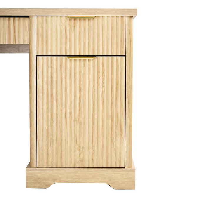 Modern Fluted Office Desk With Storage Cabinet