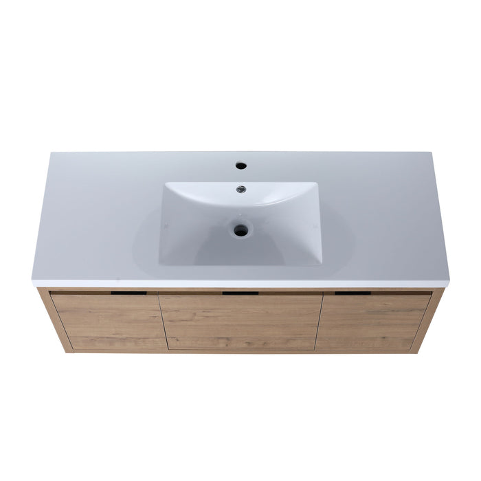 Modern Floating Bathroom Vanity Cabinet With Resin Sink Soft Close Doors And Drawer - Imitative Oak
