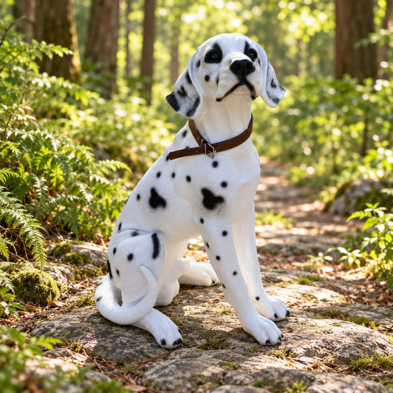 Large Dalmatian Dog Statue, Sitting Spotted Pet Sculpture For Entryway Patio - Black White