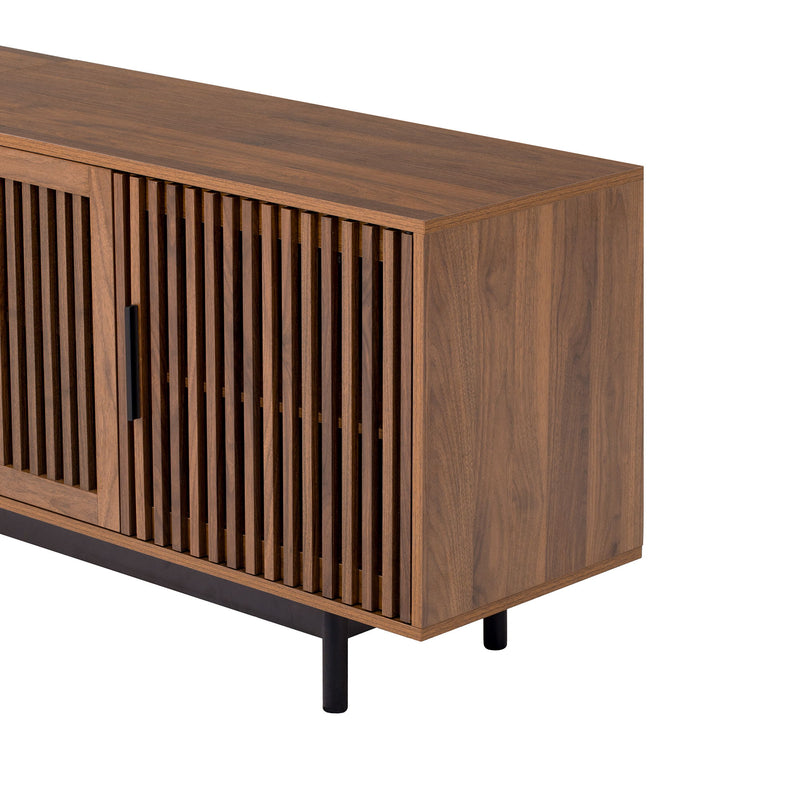 TV Stand For TVs, Entertainment Center With Closed Storage & Cable Management, Soft Closing Hinges - Walnut