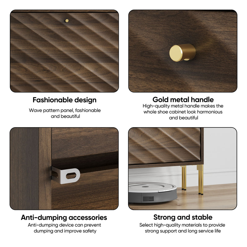 Shoe Cabinet, Freestanding Organizer For Entryway - Walnut