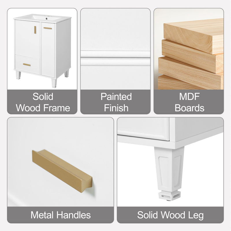 Bathroom Vanity With Sink, Deep Drawer, Door Shelf, 2 Tier Basket