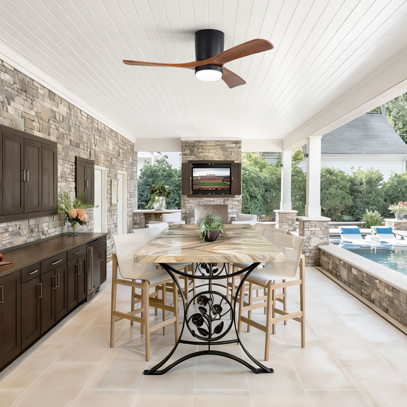 Ceiling Fan With Light, Dimmable 3 Color LED, 1 / 4 / 8H Timer, Silent For Bedroom - Matte Black