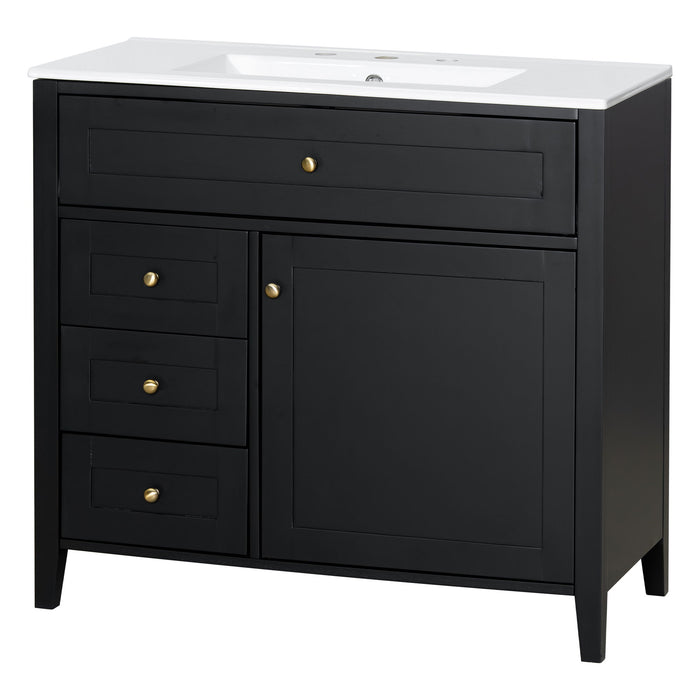Bathroom Vanity With Sink, 3 Drawers & Cabinet With Adjustable Shelves
