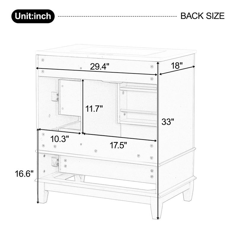 Freestanding Bathroom Vanity With Sink, Soft Close Door, 3 Drawers