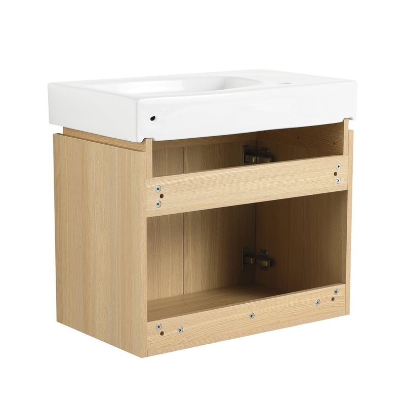 Modern Bathroom Vanity With Ceramic Basin, Wall Mounted Floating Sink Combo, Storage Cabinet