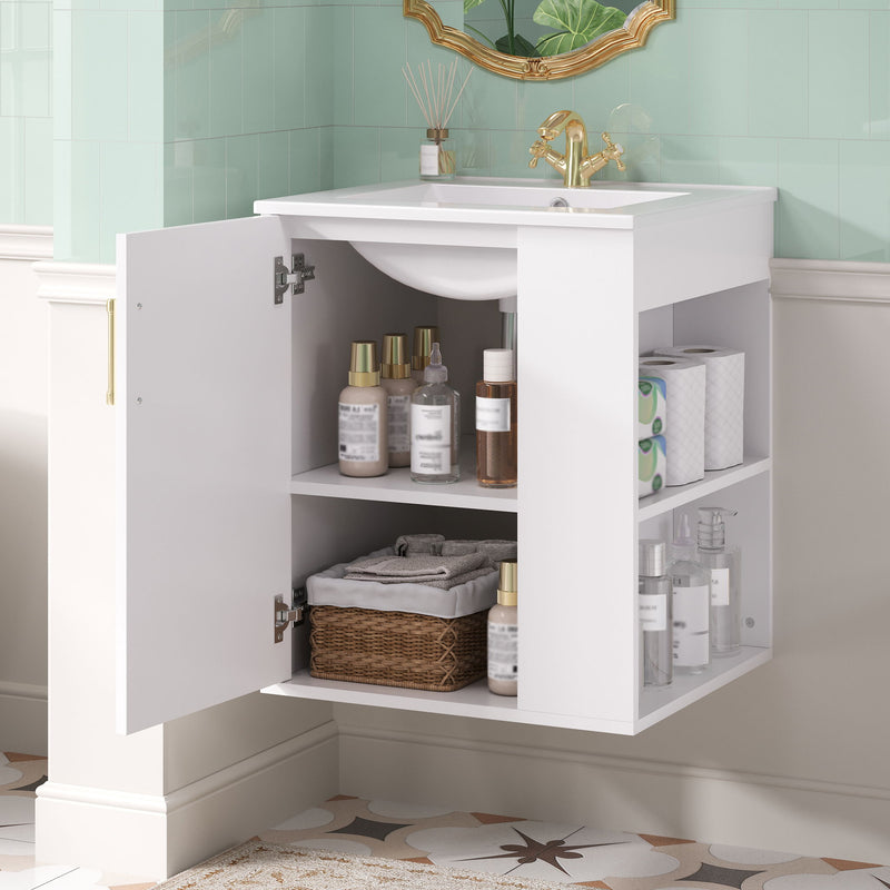 Wall Mounted Bathroom Cabinet With Side Shelf Combo, Vanity With Sink - White