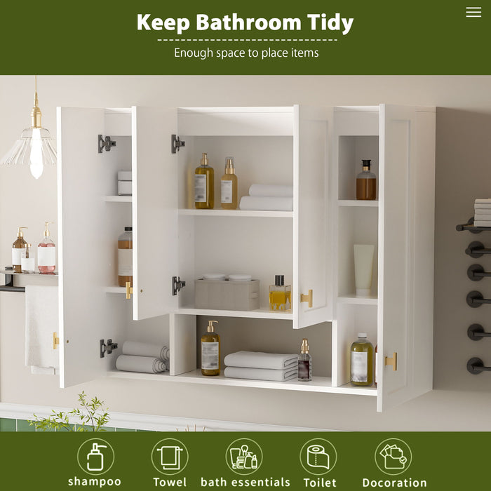 30" Bathroom Cabinet With 5 Adjustable Shelves, Wall Mounted Medicine Cabinet - White