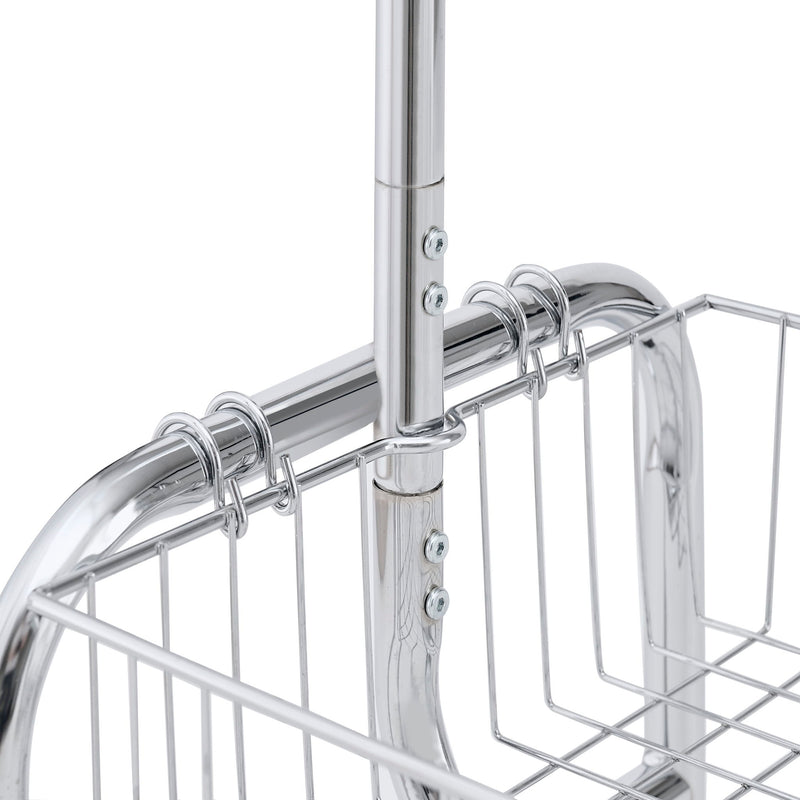 Heavy Duty Iron Garment Rack With Basket On Wheels - Silver