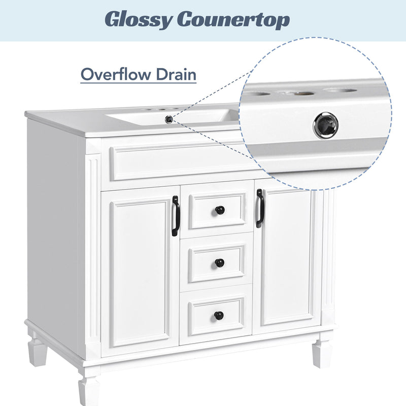 Bathroom Vanity With Top Sink, Mirror Cabinet, 2 Soft Closing Doors & 2 Drawers