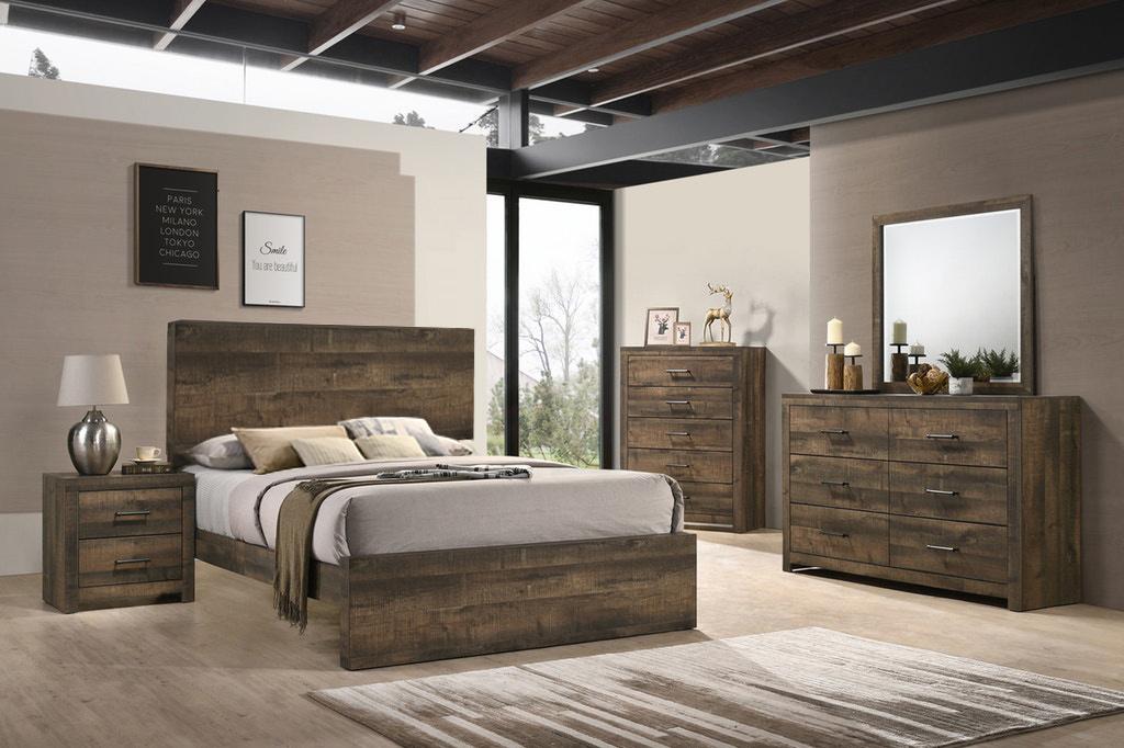 Elements International Bailey Queen Panel Bed in Warm Walnut