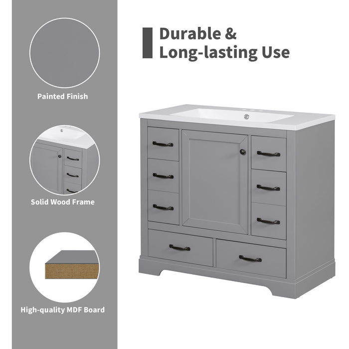 Modern Bathroom Vanity Base Only, 6 Drawer Storage With Adjustable Shelf