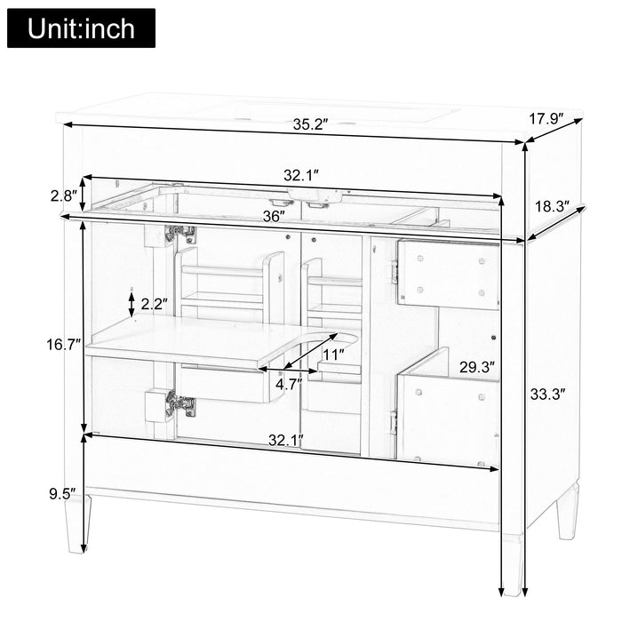 Bathroom Vanity With Sink, 3 Drawers & 2 Soft-Close Doors