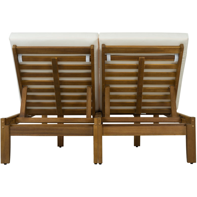 Adjustable Outdoor Patio Lounge Chair 2 Seater Recliner - Beige / Natural
