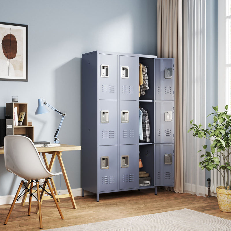 9 Door Lockers With Lock For Storage In Office, School, Gym, And Bedroom - Gray