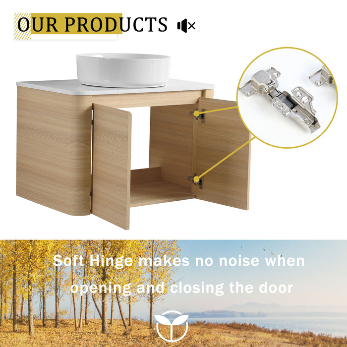Mounted Bathroom Vanity With Art Sink, 1 Storage Shelf, Soft Close Door