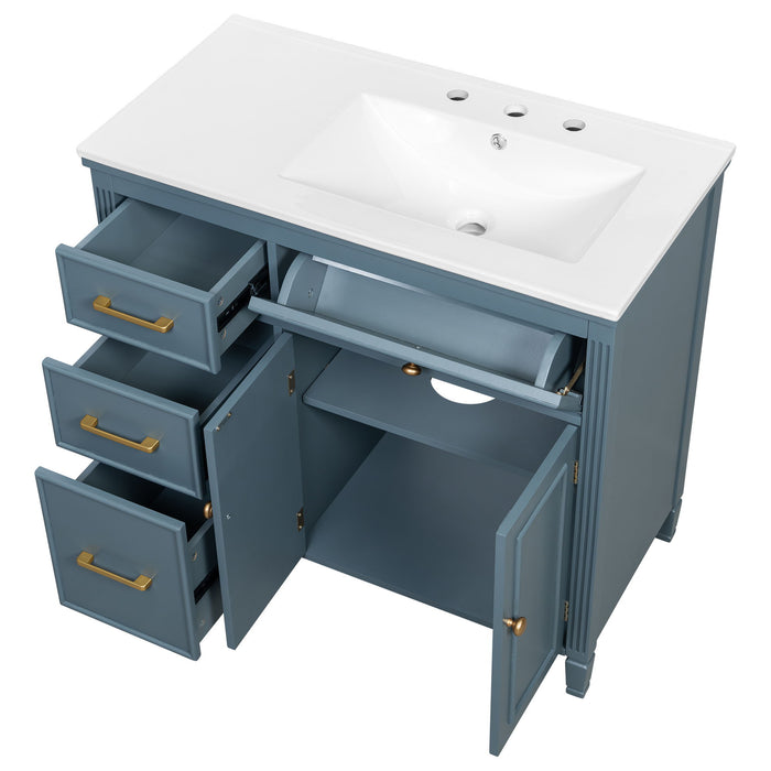 Modern Bathroom Vanity With Ceramic Sink, Freestanding, One Tip Out Drawer, 3 Side Drawers, Adjustable Shelf
