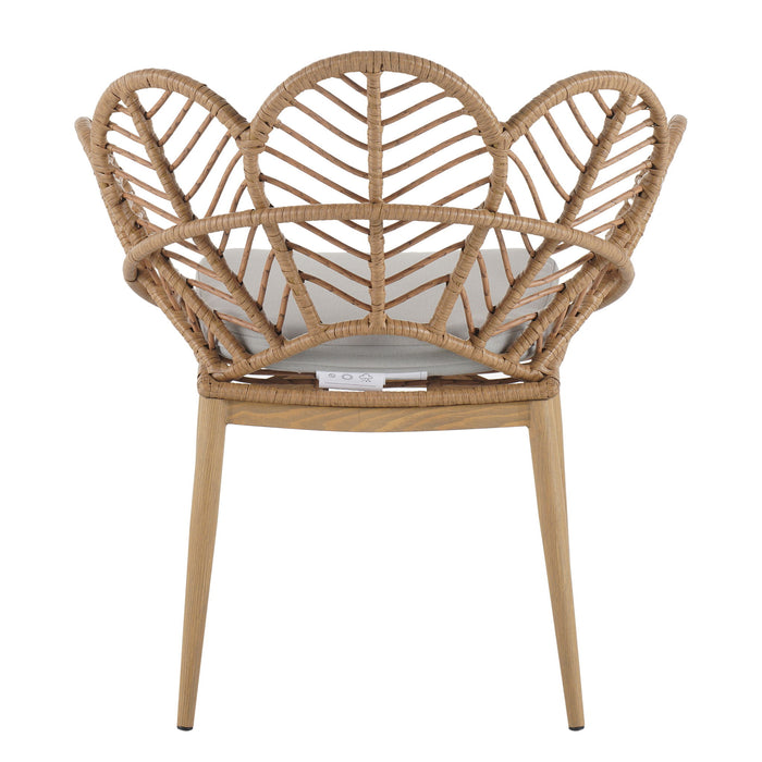 Kirk - Outdoor Wicker Peacock Shape Papasan Style Chair, Teak Finished Leg (Set of 2) - Beige / Light Brown / Light Teak