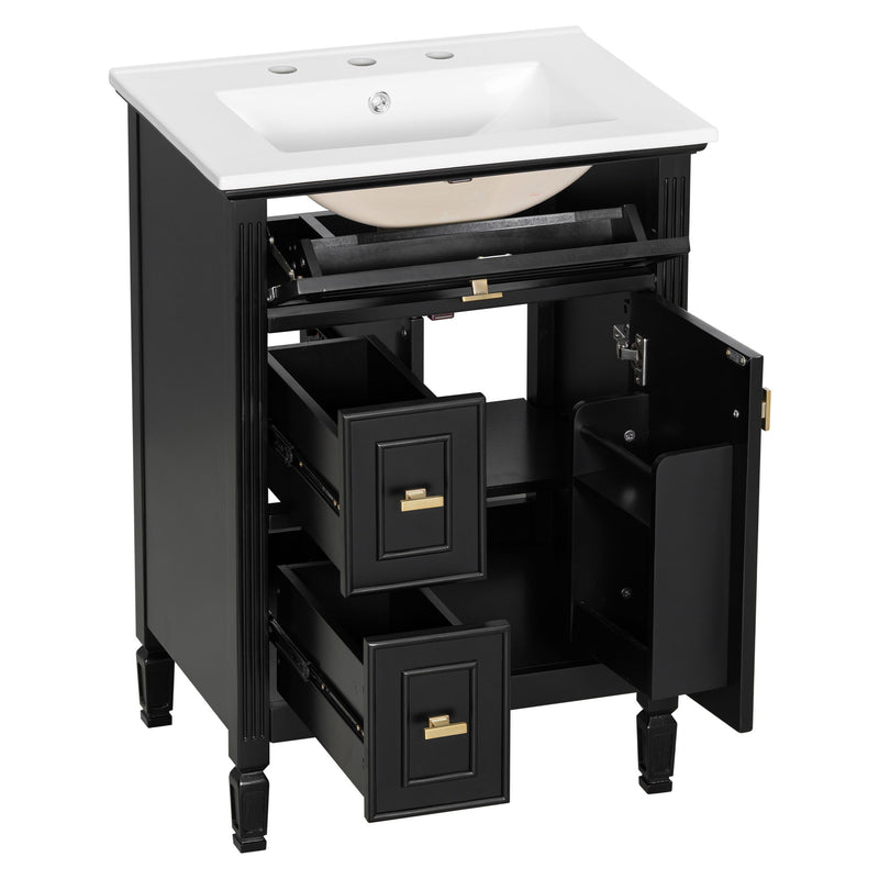 Bathroom Vanity With Sink, Flip Drawer, 2 Drawers, Adjustable Shelf