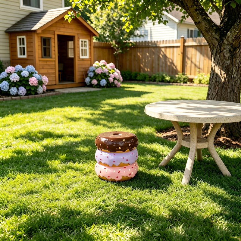 Stacked Donut Stool With Sprinkles Detail, Figurine Seat For Indoor Outdoor Decor - Light Natural