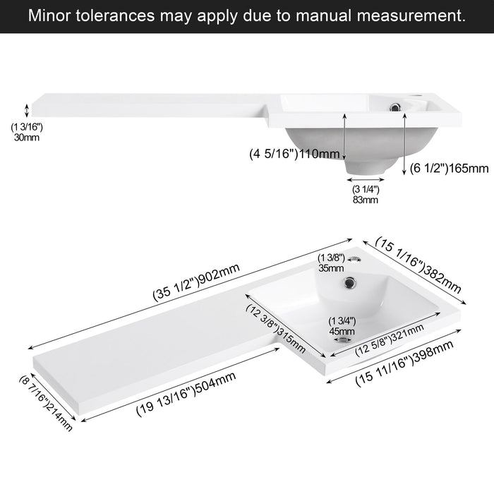 L-Shaped Wall Mounte Floating Bathroom Vanity With Integrated Sink
